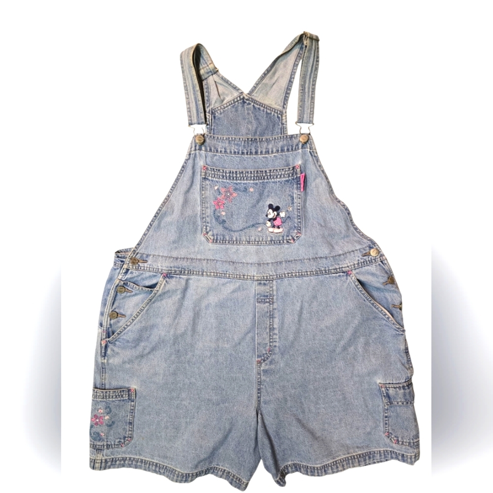 Vintage 90's Disney Mickey Mouse Denim Short Overalls Size 22W/24W